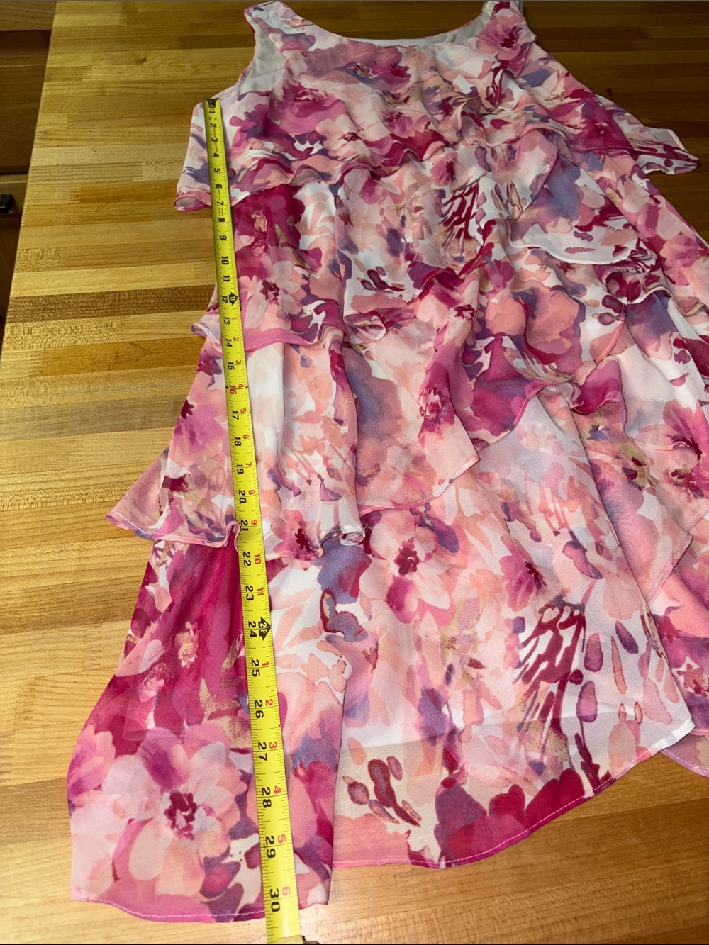 Coldwater Creek Floral Pink Tiered Ruffle Dress petite large - Picture 3 of 3
